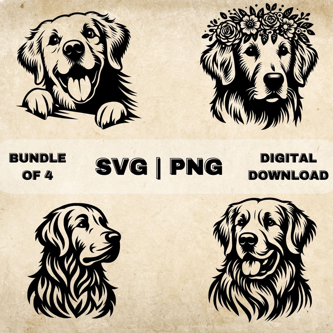 Golden Retriever SVG Bundle, Goldie Clipart, Hand Drawn Dog Theme ...