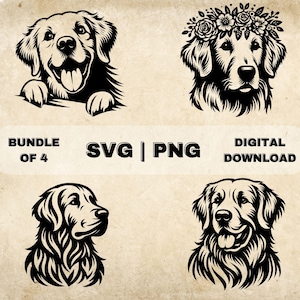 Golden Retriever  SVG Bundle, Goldie Clipart, Hand Drawn Dog Theme Vector Illustration, SVG Files For Laser Engraving & Craft