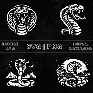 Cobra SVG Bundle, Cobra Snake Clipart, Hand Drawn Cobra Head Theme Vector Illustration, PNG Files For Laser Engraving & Craft