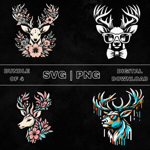 Cute Deer SVG Bundle, Floral Deer Clipart, Hand Drawn Deer Flower Theme Vector Illustration, SVG Files For Laser Engraving & Craft