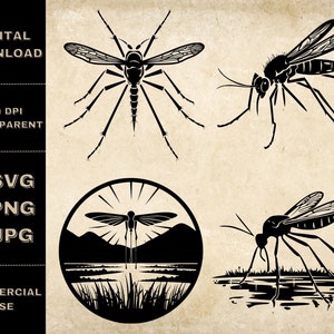 Mosquito SVG Bundle, PNG, Insect Clipart, Hand Drawn Mosquito Vector Illustration, SVG Files For Laser Engraving