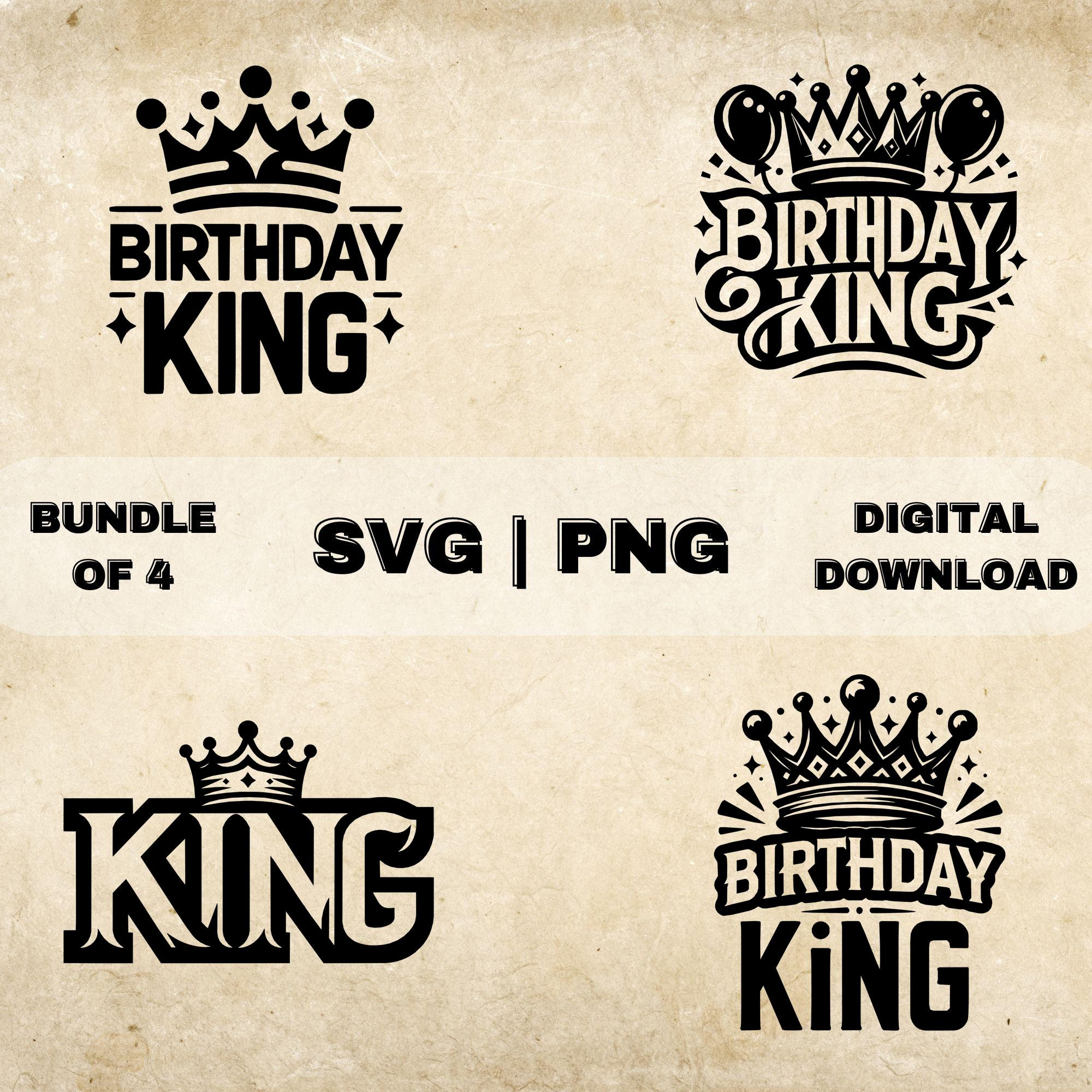 King With Crown SVG Bundle, Birthday King Clipart, Hand Drawn Bday Theme Vector Illustration, SVG Files For Laser Engraving & Craft