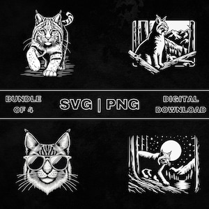 Bobcat SVG Bundle, Bobcat Clipart, Hand Drawn Wild Big Cat Theme Vector Illustration, PNG Files For Laser Engraving & Craft
