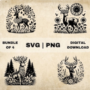 Deer SVG Bundle, Nature Animal Clipart, Hand Drawn Deers Themed Vector Illustration, SVG Files For Laser Engraving & Craft