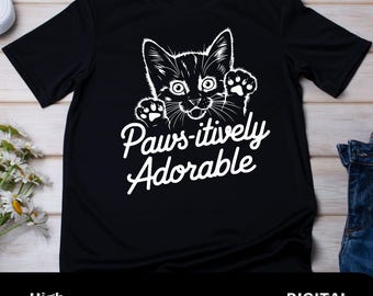 Paws-itively Adorable Cat SVG PNG Clipart - Playful Kitten Vector Shirt Design Digital Download Gift