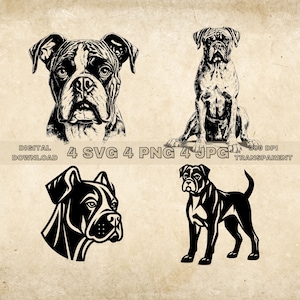 Boxer Dog SVG Bundle, PNG, Cute Dogs Clipart, Hand Drawn Dog Vector Illustration, SVG Files For Laser Engraving