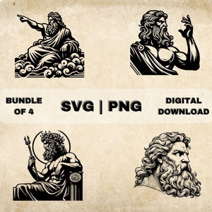 Zeus SVG Bundle, Greek God Clipart, Hand Drawn Greek Mythology Theme Vector Illustration, PNG Files For Laser Engraving & Craft