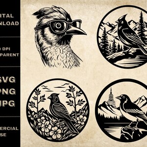 Kardinal Vogel SVG Bundle, PNG, Blumen Vögel Clipart, handgezeichnete Vogel Vektor Illustration, SVG-Dateien für die Lasergravur