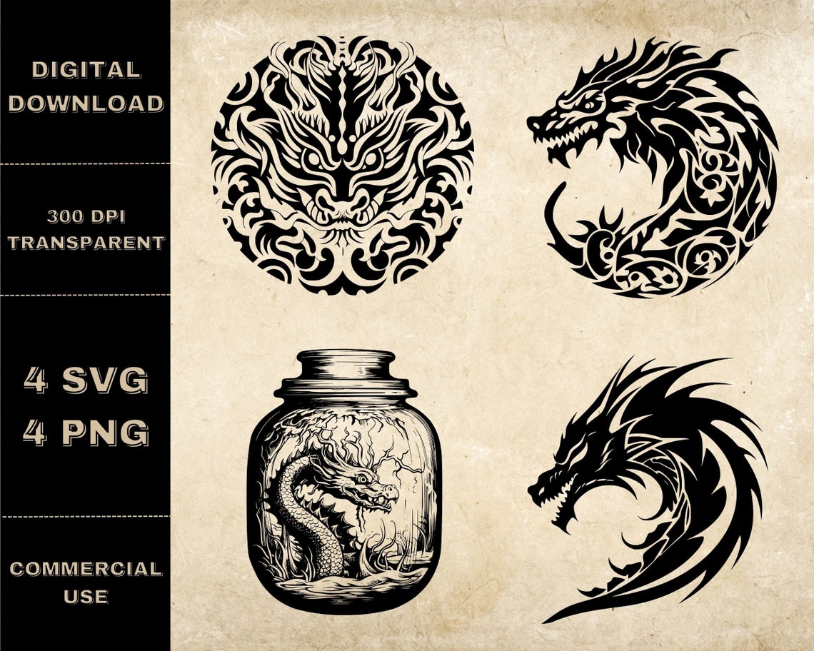 Mandala Dragon SVG Bundle PNG Dragon Clipart Hand Drawn - Etsy