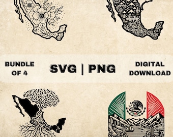 Mexico SVG Bundle, Mexican Clipart, Hand Drawn Mexico Flag, Art Theme Vector Illustration, PNG Files For Laser Engraving & Craft
