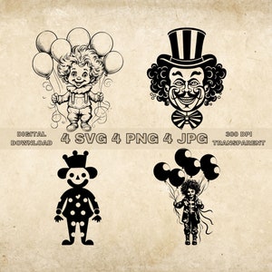 Clown SVG Bundle, PNG, Clown Clipart, Hand Drawn Clown Vector Illustration, SVG Files For Laser Engraving