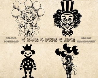 Clown SVG Bundle, PNG, Clown Clipart, handgezeichnete Clown Vektor Illustration, SVG-Dateien für die Lasergravur