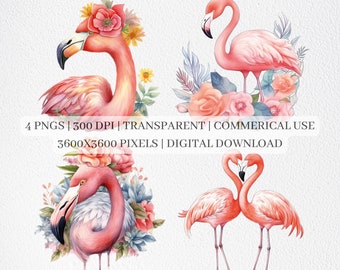 Floral Flamingo Clipart, Flamingo PNG Files For Sublimation, Flamingos Clip Art, Flamingo Prints, Printable Wall Art, Commercial Use