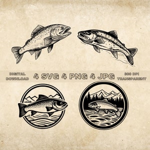 Salmon Fish SVG Bundle, PNG, Fishing Clipart, Hand Drawn Fishes Vector Illustration, SVG Files For Laser Engraving