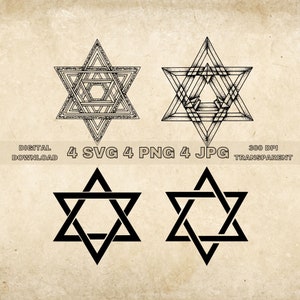 Star Of David SVG Bundle, PNG, Jewish Symbol Clipart, Hand Drawn Star Of David Vector Illustration, SVG Files For Laser Engraving
