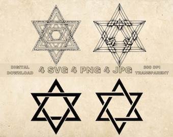 Star Of David SVG Bundle, PNG, Jewish Symbol Clipart, Hand Drawn Star Of David Vector Illustration, SVG Files For Laser Engraving