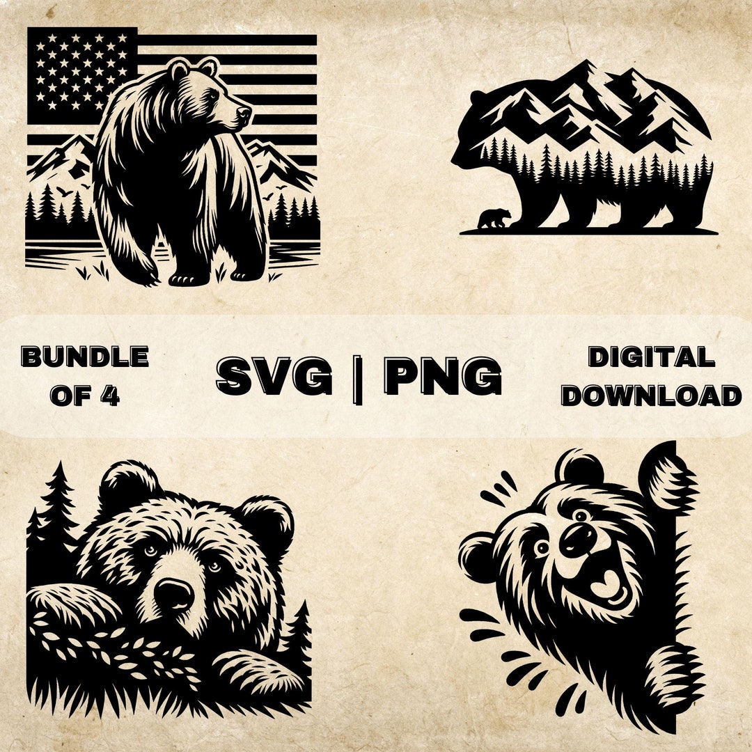 Grizzly Bear SVG Bundle, Wildlife Clipart, Hand Drawn Nature Theme Vector Illustration, SVG Files for Laser Engraving & Craft - Etsy Japan