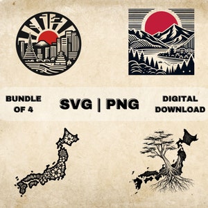 Japan SVG Bundle, Japanese Clipart, Hand Drawn Japan Maple Tree, Flower, Toky skyline Theme Vector, PNG Files For Laser Engraving & Craft
