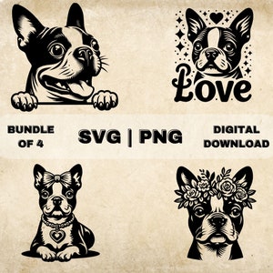 Boston Terrier SVG Bundle, Boston Terrier Clipart, Hand Drawn Dogs Theme Vector Illustration, SVG Files For Laser Engraving & Craft