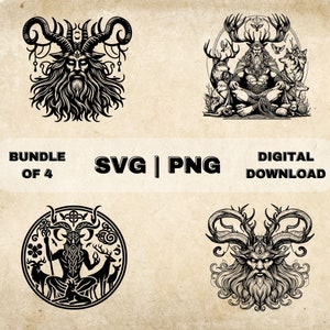 Cernunnos SVG Bundle, Celtic God Clipart, Hand Drawn Nature Druid Theme Vector Illustration, PNG Files For Laser Engraving & Craft