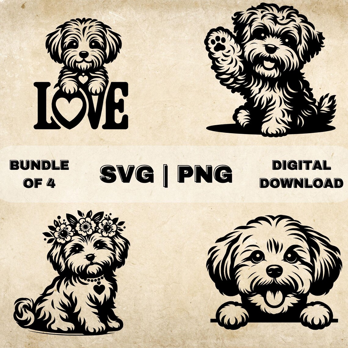 Maltipoo SVG Bundle, Maltipoo Clipart, Hand Drawn Dog Theme Vector ...