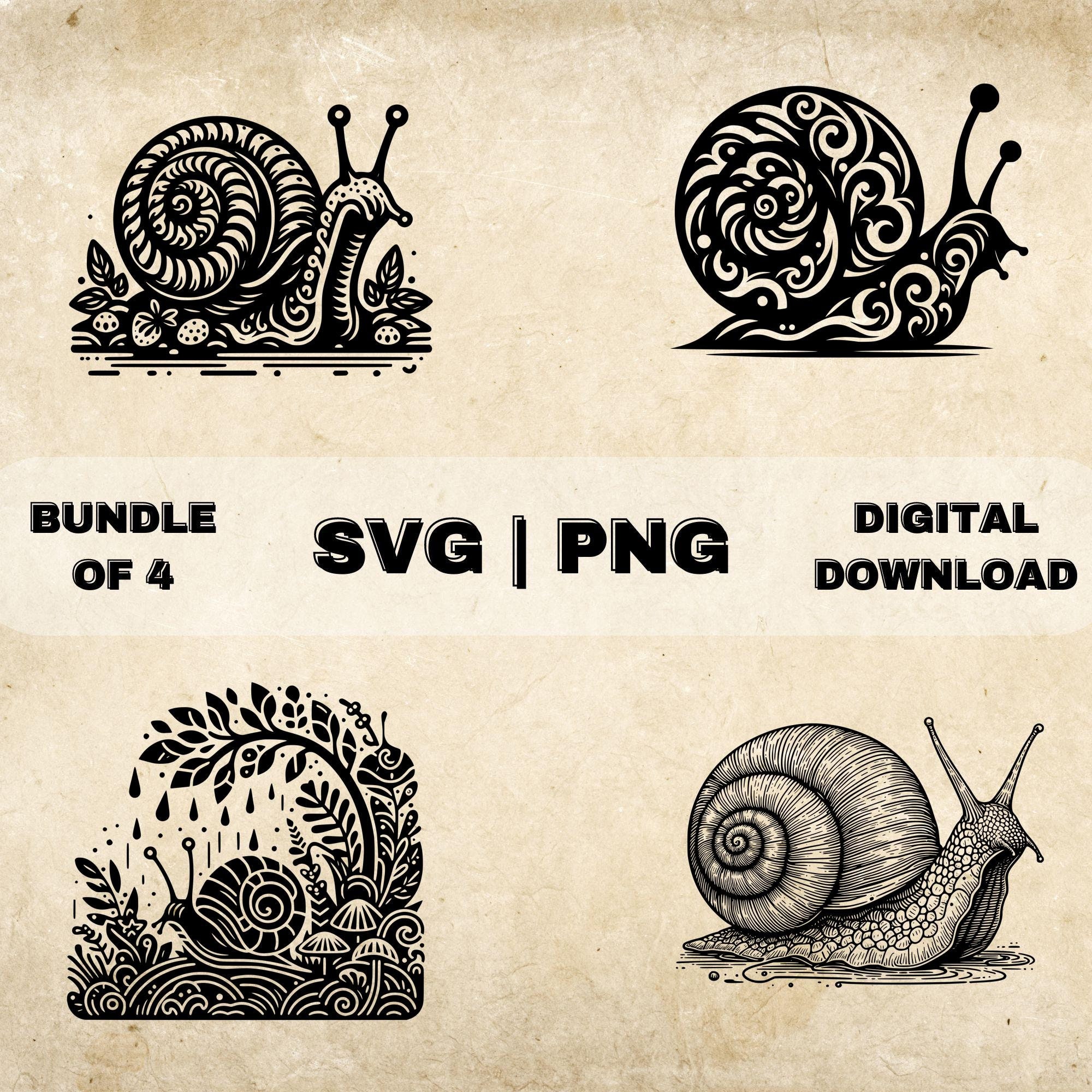 Paquete SVG de caracol, imágenes prediseñadas de caracol, ilustración vectorial de tema amante de caracol dibujado a mano, archivos PNG para grabado láser y artesanía