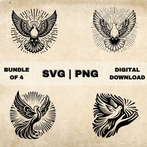 Holy Spirit SVG Bundle, Peace Dove Clipart, Hand Drawn Religious Catholic Theme Vector Illustration, PNG Files For Laser Engraving & Craft