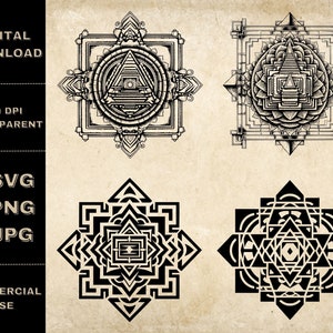Sri Yantra SVG Bundle, PNG, Heilige Geometrie Clipart, handgezeichnete Sri Yantra Vektor Illustration, SVG-Dateien für die Lasergravur
