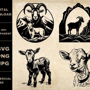 Goat SVG Bundle, PNG, Goat Clipart, Hand Drawn Cute Goat Vector Illustration, SVG Files For Laser Engraving