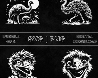 Emu SVG bundel, Emu hoofd clipart, hand getrokken vliegende vogel thema vectorillustratie, PNG-bestanden voor lasergravure & ambacht