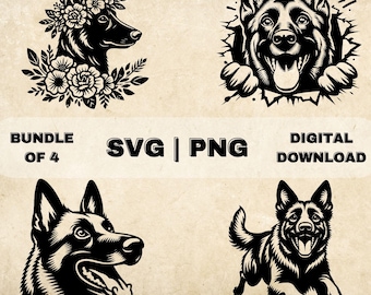 Belgian Malinois  SVG Bundle, Cute Dogs Clipart, Hand Drawn Dog Theme Vector Illustration, SVG Files For Laser Engraving & Craft