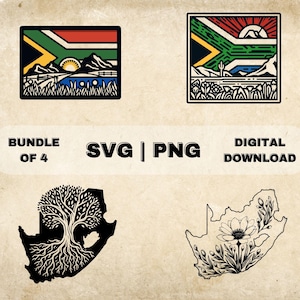 South Africa Map SVG Bundle, South African Clipart, South Africa Flag, Roots, Travel, Theme Vector, PNG Files For Laser Engraving & Craft