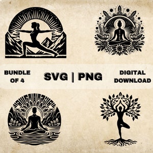 Yoga Pose SVG Bundle, Meditation Clipart, Hand Drawn Zen Theme Vector Illustration, SVG Files For Laser Engraving & Craft