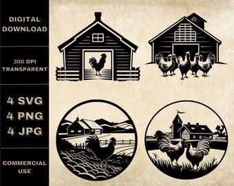 Chicken Farm SVG Bundle, PNG, Farm Animals Clipart, Hand Drawn Chicken Vector Illustration, SVG Files For Laser Engraving
