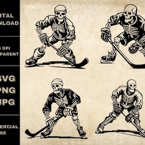 Hockey SVG Bundle, PNG, Hockey Player Skeleton Clipart, Hand Drawn Funny Hockey Vector Illustration, SVG Files For Laser Engraving