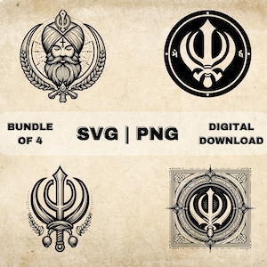 Khanda SVG Bundle, Sikh Clipart, Hand Drawn Sikhism Symbol Indian Art Theme Vector Illustration, PNG Files For Laser Engraving & Craft