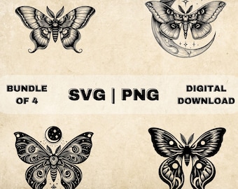 Luna Moth SVG Bundle, Moth Clipart, Ręcznie rysowana Niebiańska Księżycowa Gotycka Ilustracja Wektorowa, Pliki PNG Do Grawerowania Laserowego i Rzemiosła