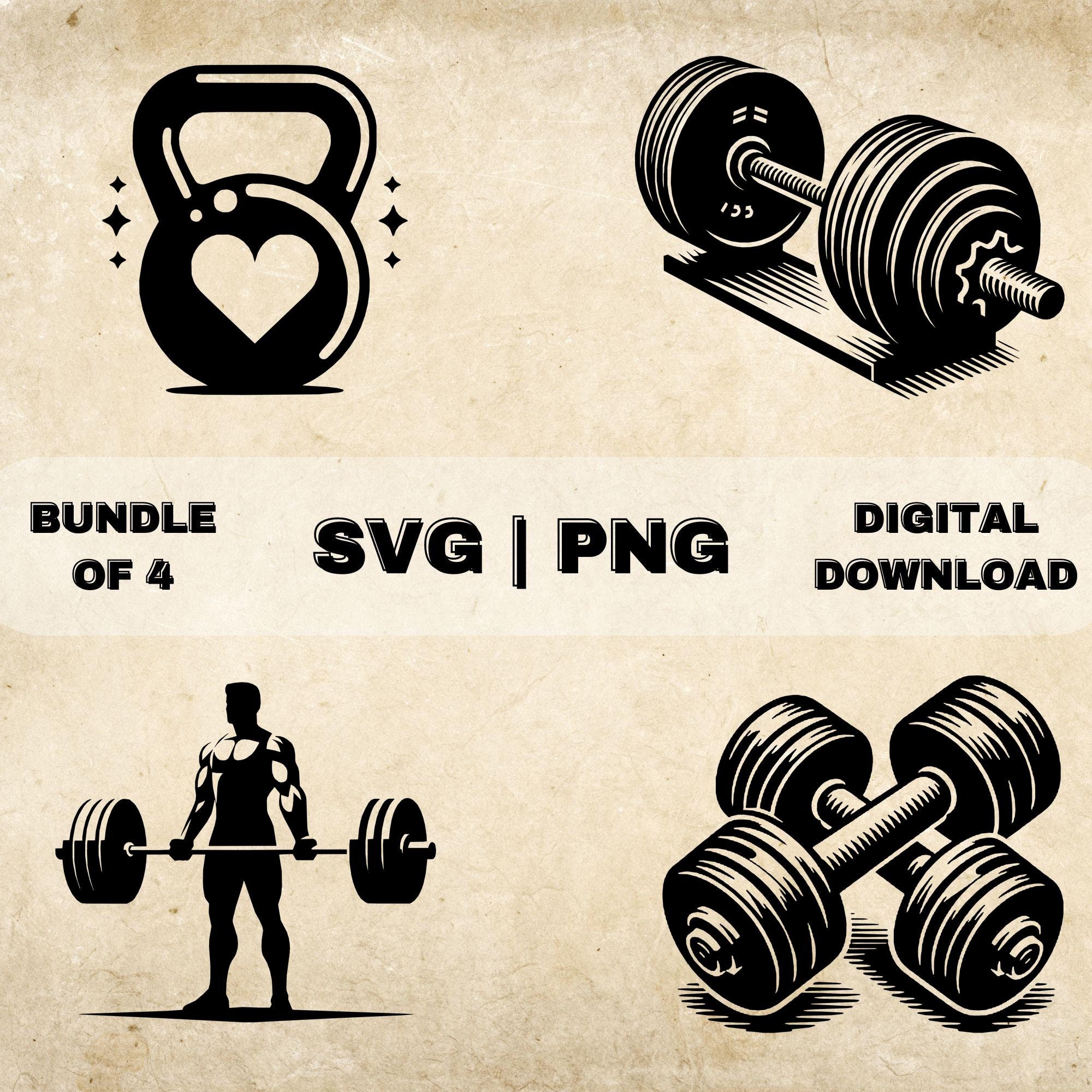 Gym Weight SVG Bundle, Weightlifting Clipart, Hand Drawn Gym Theme