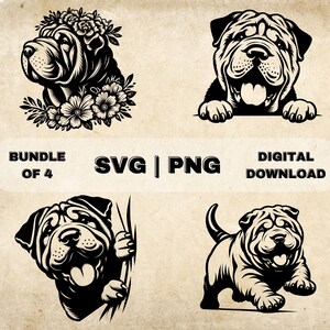 Shar Pei  SVG Bundle, Shar Pei Clipart, Hand Drawn Dog Theme Vector Illustration, SVG Files For Laser Engraving & Craft