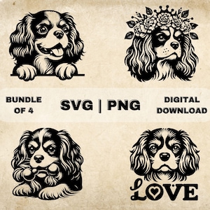 Cavalier King Charles Spaniel SVG-Bundle, süßer Hund Clipart, handgezeichnete Hund Thema Vektor-Illustration, SVG-Dateien für die Lasergravur & das Basteln