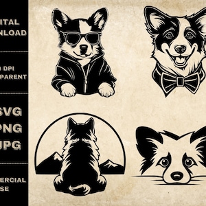 Corgis SVG Bundle, PNG, süße Hunde Clipart, handgezeichnete spähende Hund Vektor Illustration, SVG-Dateien für Lasergravur