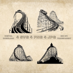Roller Coaster SVG Bundle, PNG, Roller Coaster Clipart, Hand Drawn Roller Coasters Vector Illustration, SVG Files For Laser Engraving