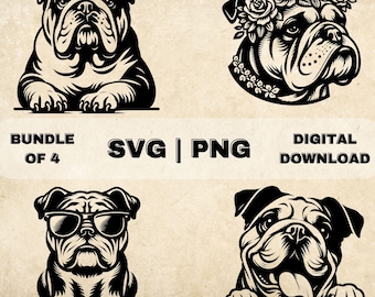 English Bulldog SVG Bundle, Bulldog Clipart, Hand Drawn Dog Theme Vector Illustration, SVG Files For Laser Engraving & Craft