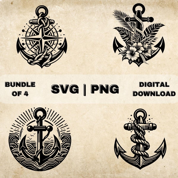 Anchor SVG Bundle, Anchor Clipart, Hand Drawn Nautical Theme Vector Illustration, SVG Files For Laser Engraving & Craft