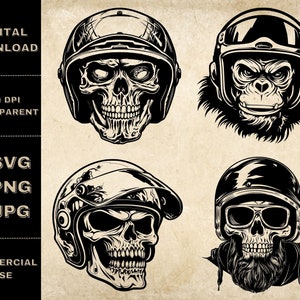 Biker SVG Bundle, PNG, Skull Biker Clipart, Hand Drawn Cool Gorilla Vector Illustration, SVG Files For Laser Engraving