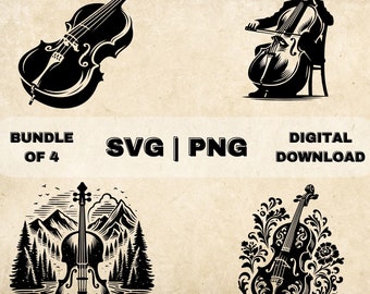Cello SVG Bundle, Cellist Clipart, Hand Drawn Music Theme Vector Illustration, SVG Files For Laser Engraving & Craft