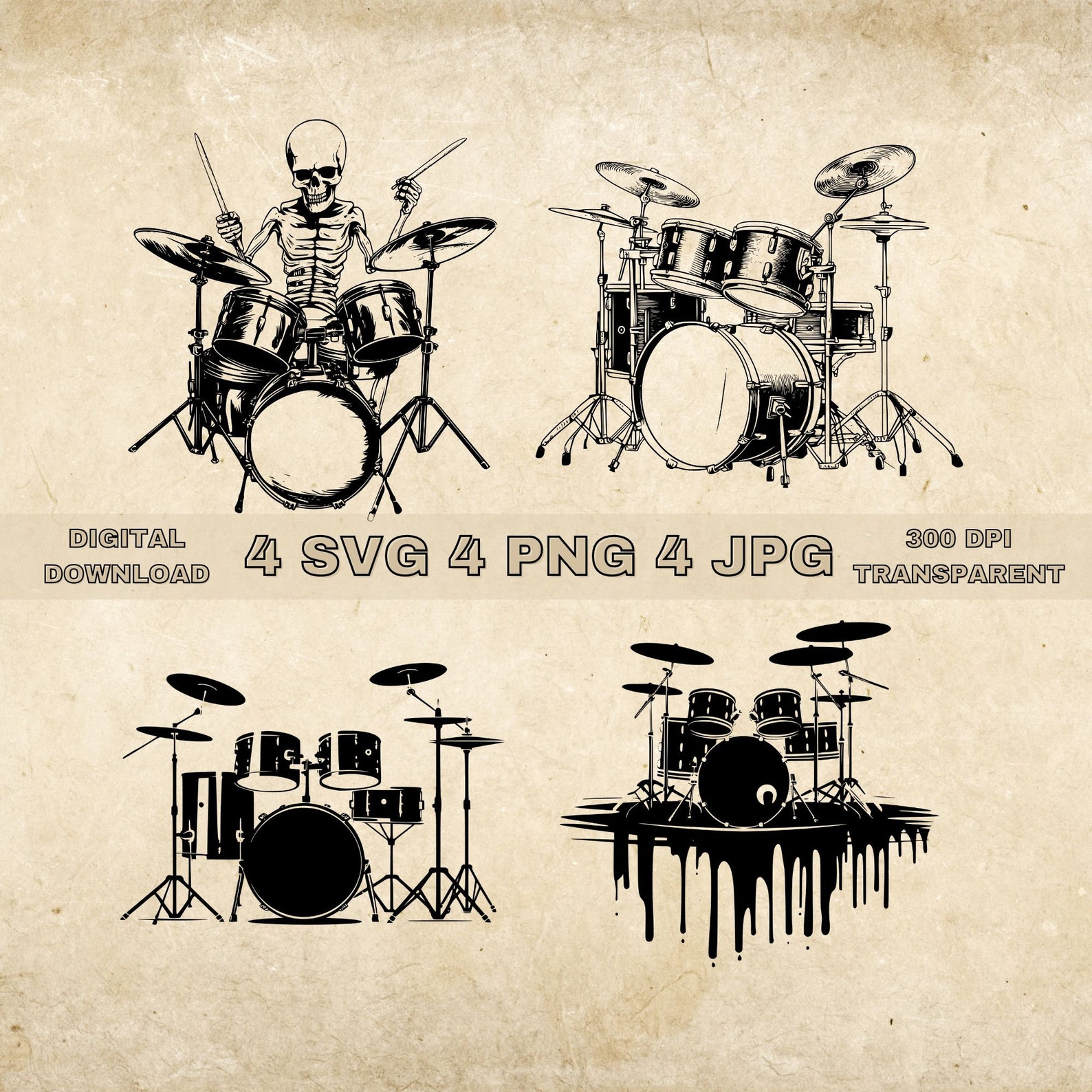 Drum Set Svg Bundle PNG Drummer Clipart Hand Drawn Drums - Etsy