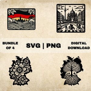 Germany SVG Bundle, German Flag Clipart, Germany Country Map, Flower, Berlin Skyline Roots Art Theme, PNG Files For Laser Engraving & Craft