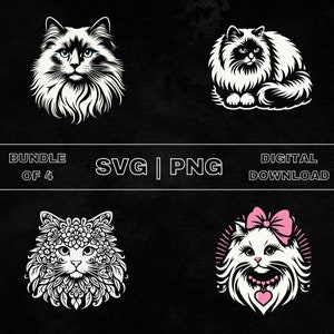 Ragdoll Cat SVG Bundle, Cute Cat Clipart, Hand Drawn Cat Lover Theme Vector Illustration, PNG Files For Laser Engraving & Craft