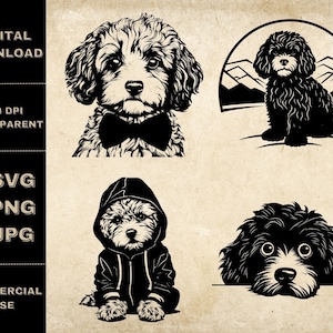 Cavapoo SVG Bundle, PNG, Cute Dog Clipart, Hand Drawn Peeking Dog Vector Illustration, SVG Files For Laser Engraving